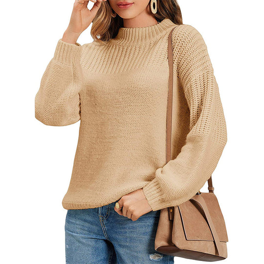 Damen kuscheliger Strickpullover mit hohem Kragen und modernen Lochdetails R&B