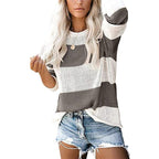 Damen lässiger Strickpullover mit modernem Blockstreifenmuster und weitem Schnitt R&B