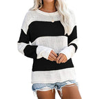 Damen lässiger Strickpullover mit modernem Blockstreifenmuster und weitem Schnitt R&B