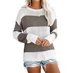 Damen lässiger Strickpullover mit modernem Blockstreifenmuster und weitem Schnitt R&B