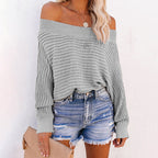 Damen lässiger Pullover mit schulterfreiem Design und strukturiertem Strickmuster