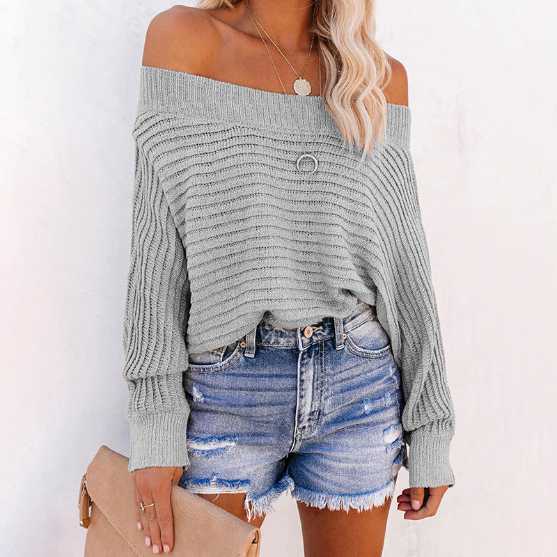 Damen lässiger Pullover mit schulterfreiem Design und strukturiertem Strickmuster