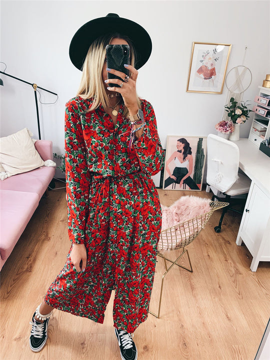 Damen Maxikleidl mit floralen Mustern und schickem Gürtel R&B
