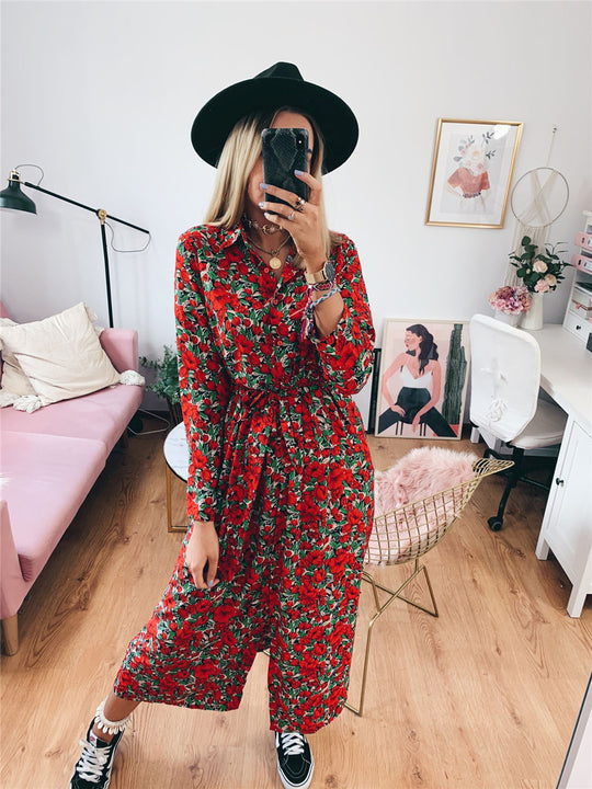 Damen Maxikleidl mit floralen Mustern und schickem Gürtel R&B