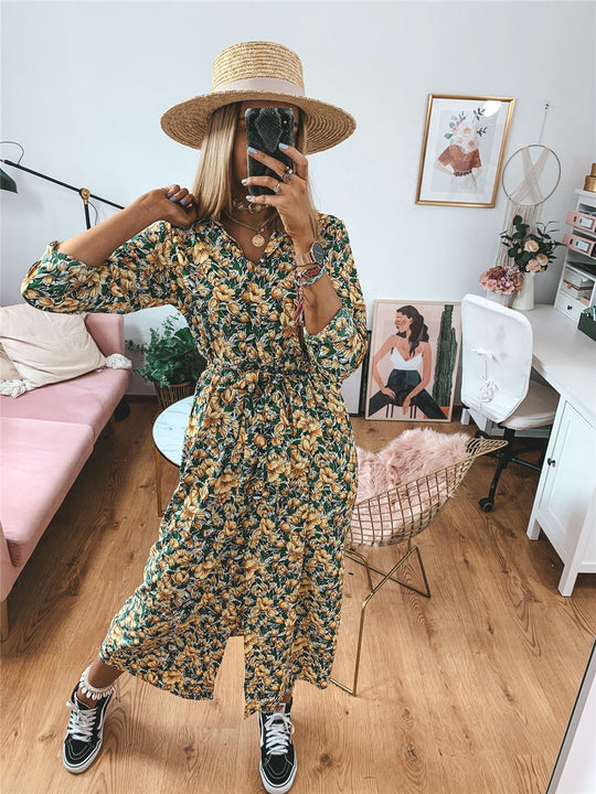 Damen Maxikleidl mit floralen Mustern und schickem Gürtel R&B