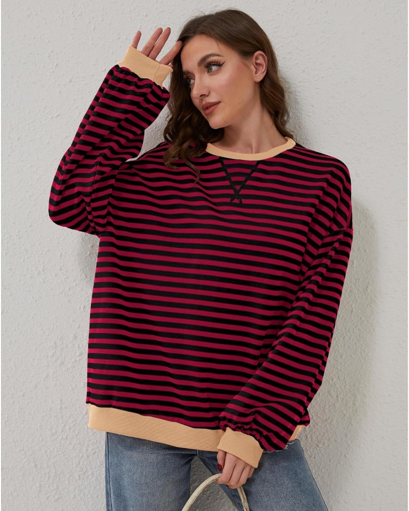 R&B | Übergrößen Streifen Langarm Sweatshirt