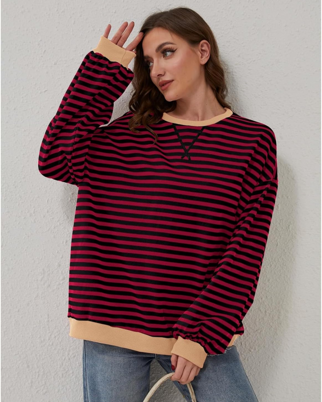 ÜBERGROßES, GESTREIFTES SWEATSHIRT MIT LANGEN ÄRMELN