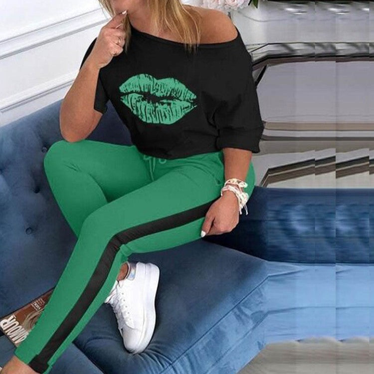 Damen stylisches T-Shirt mit Lippenmotiv R&B