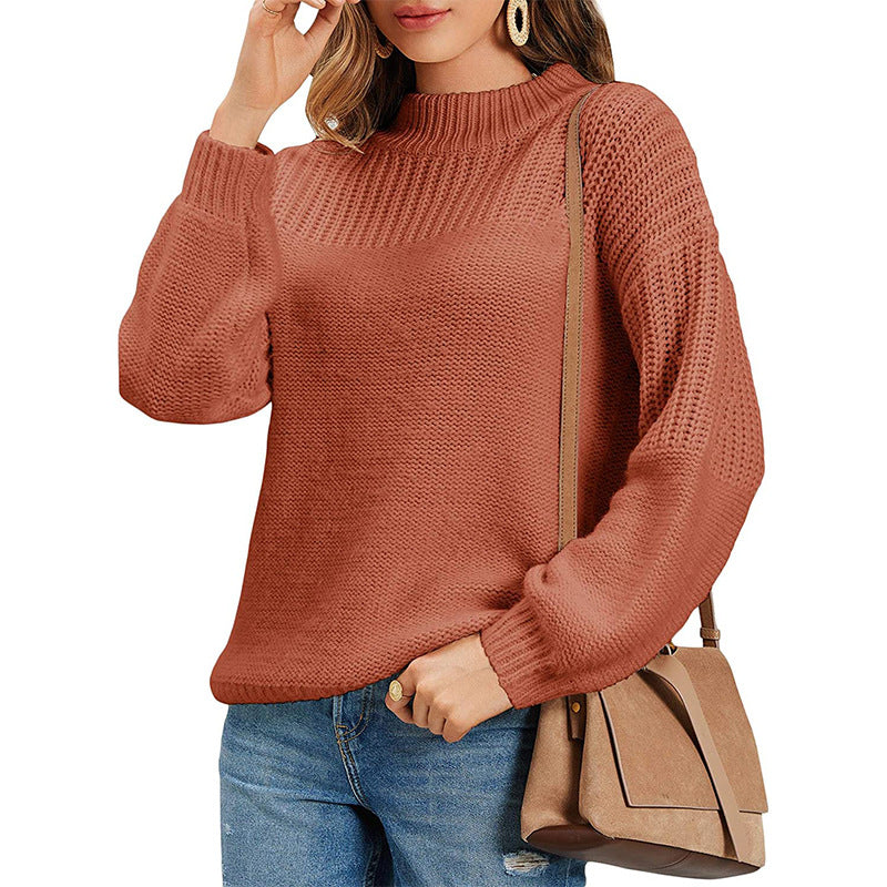 Damen kuscheliger Strickpullover mit hohem Kragen und modernen Lochdetails R&B
