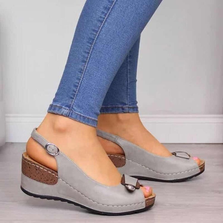 Damen Keil-Pantolette mit modischem Schleifendetail R&B