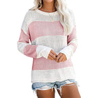 Damen lässiger Strickpullover mit modernem Blockstreifenmuster und weitem Schnitt R&B