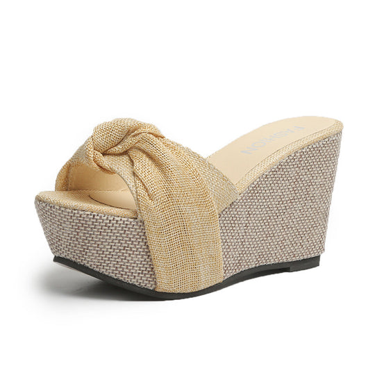Damen Wedge-Sandaletten mit dekorativem Knoten und komfortablem Fußbett R&B