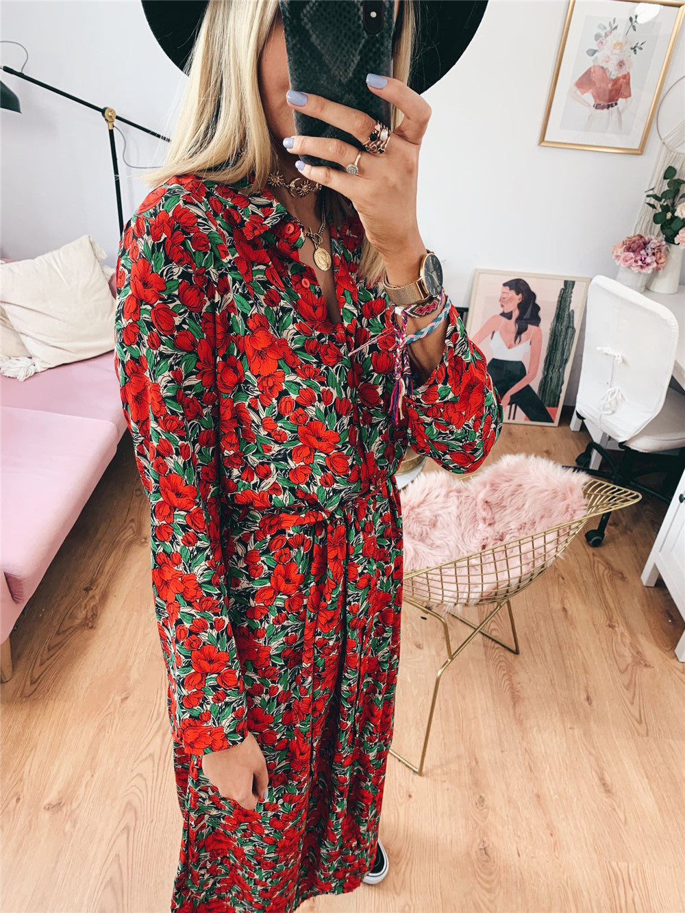 Damen Maxikleidl mit floralen Mustern und schickem Gürtel R&B
