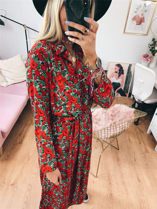 Damen Maxikleidl mit floralen Mustern und schickem Gürtel R&B