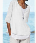 R&B | Hemd aus Baumwolle und Leinen mit V-Ausschnitt in Übergröße