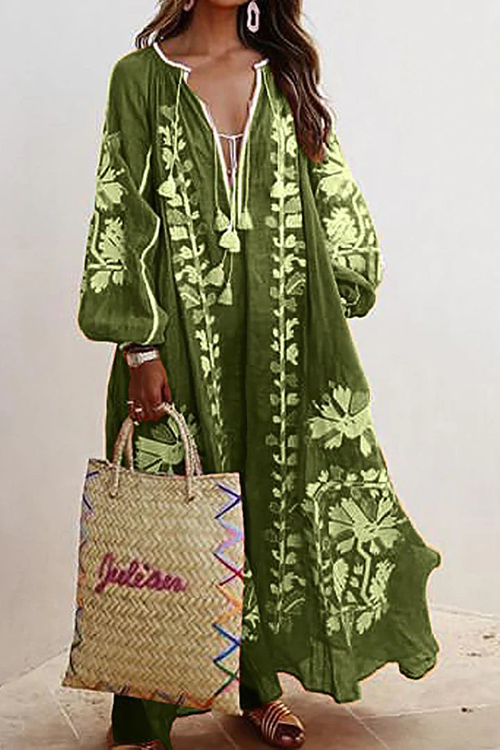 Langes Kleid im Bohemian-Stil mit Blumendruck