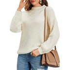 Damen kuscheliger Strickpullover mit hohem Kragen und modernen Lochdetails R&B