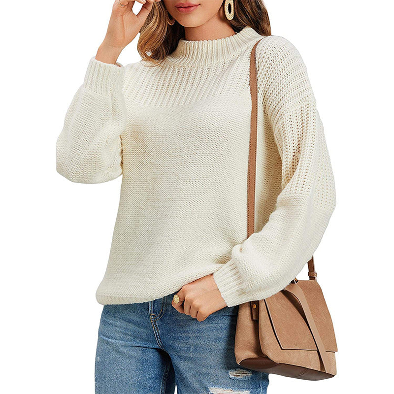 Damen kuscheliger Strickpullover mit hohem Kragen und modernen Lochdetails R&B