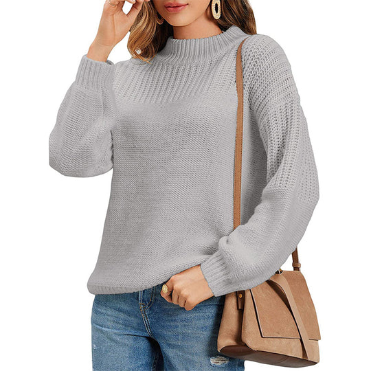 Damen kuscheliger Strickpullover mit hohem Kragen und modernen Lochdetails R&B