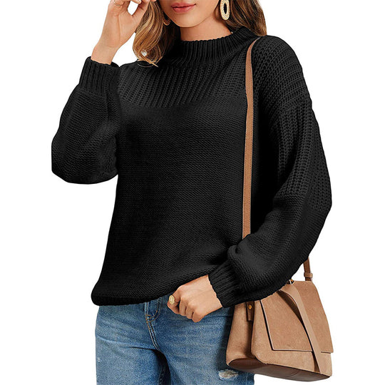 Damen kuscheliger Strickpullover mit hohem Kragen und modernen Lochdetails R&B