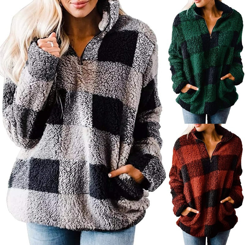 Damen gemütlicher Fleece-Pullover mit hochgeschlossenem Kragen R&B