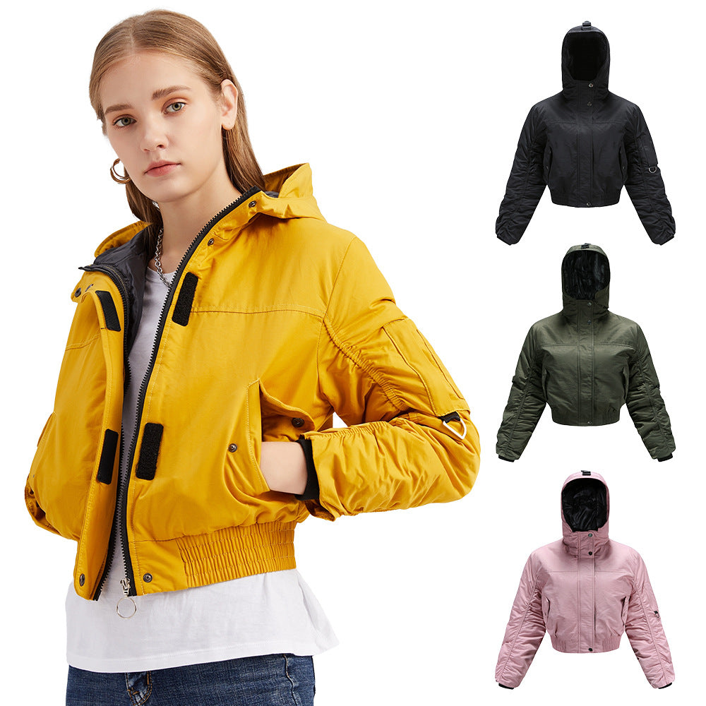 Damen cropped Outdoor-Jacke mit verstellbarem Kapuzenkragen und elastischen Bündchen R&B