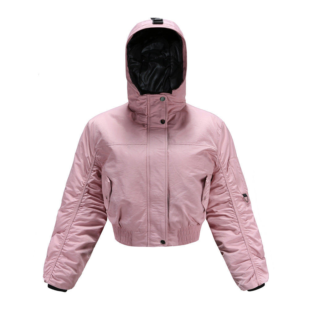 Damen cropped Outdoor-Jacke mit verstellbarem Kapuzenkragen und elastischen Bündchen R&B
