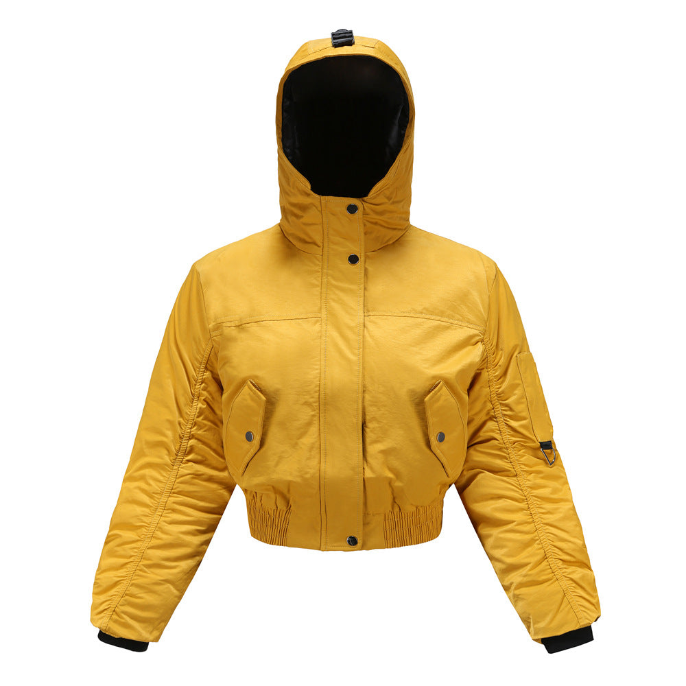 Damen cropped Outdoor-Jacke mit verstellbarem Kapuzenkragen und elastischen Bündchen R&B