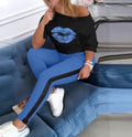 Damen stylisches T-Shirt mit Lippenmotiv R&B
