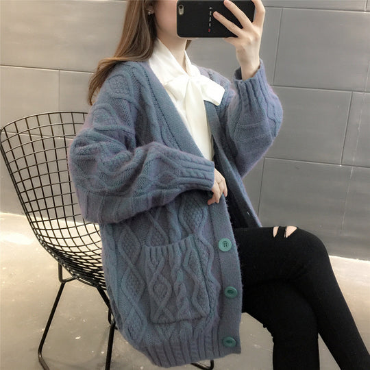 Damen Wabenstrick Oversized Cardigan mit Taschen und Knopfdetail R&B