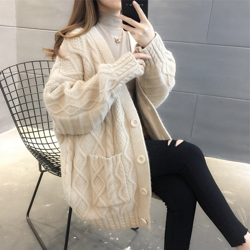 Damen Wabenstrick Oversized Cardigan mit Taschen und Knopfdetail R&B