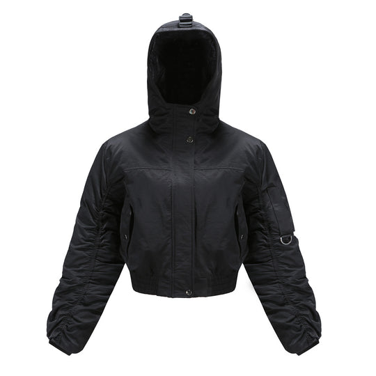Damen cropped Outdoor-Jacke mit verstellbarem Kapuzenkragen und elastischen Bündchen R&B