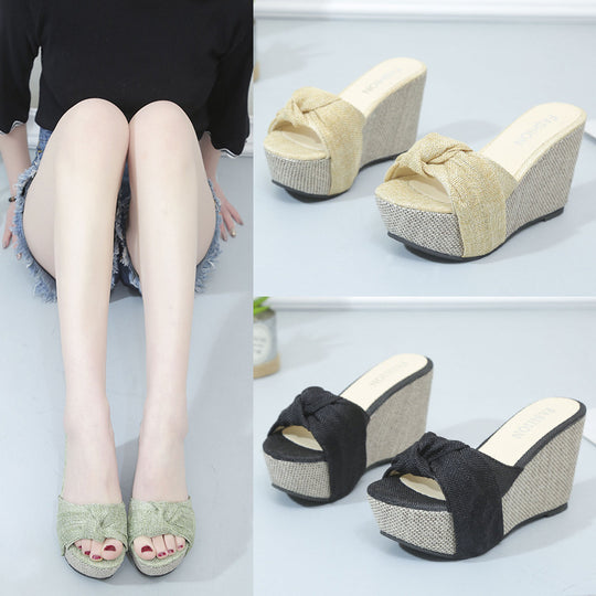 Damen Wedge-Sandaletten mit dekorativem Knoten und komfortablem Fußbett R&B