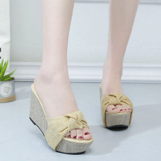Damen Wedge-Sandaletten mit dekorativem Knoten und komfortablem Fußbett R&B