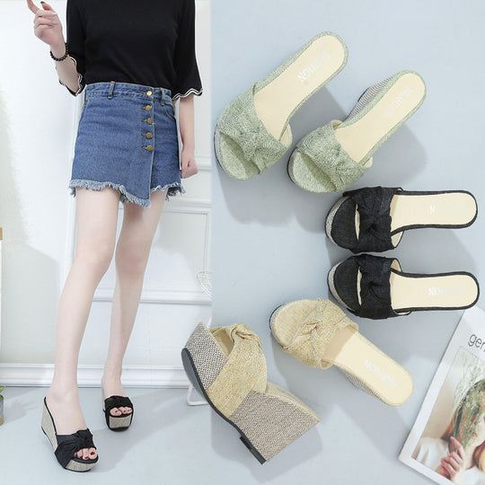 Damen Wedge-Sandaletten mit dekorativem Knoten und komfortablem Fußbett R&B