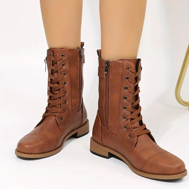 R&B | Tief Ausgeschnittene Schnürstiefel mit Reißverschluss