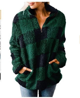 Damen Fleece Pullover mit Karomuster R&B
