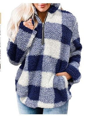 Damen Fleece Pullover mit Karomuster R&B