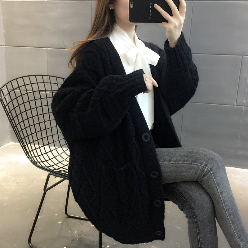 Damen Wabenstrick Oversized Cardigan mit Taschen und Knopfdetail R&B
