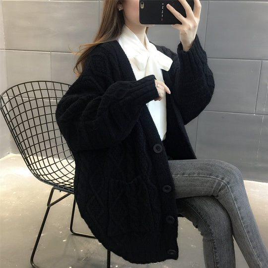 Damen Wabenstrick Oversized Cardigan mit Taschen und Knopfdetail R&B