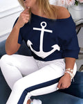 Damen Lockere Sweatshirt mit maritimem Anker-Design R&B