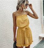 Damen Off-Shoulder Spielanzug mit Rüschendetails und Bindegürtel R&B