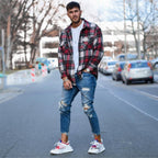 Herren modische Slim Fit Jeans mit angesagten Rissen und Verjüngung R&B