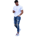 Herren modische Slim Fit Jeans mit angesagten Rissen und Verjüngung R&B