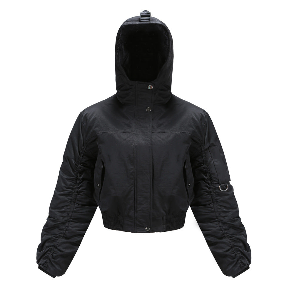 Damen cropped Outdoor-Jacke mit verstellbarem Kapuzenkragen und elastischen Bündchen R&B