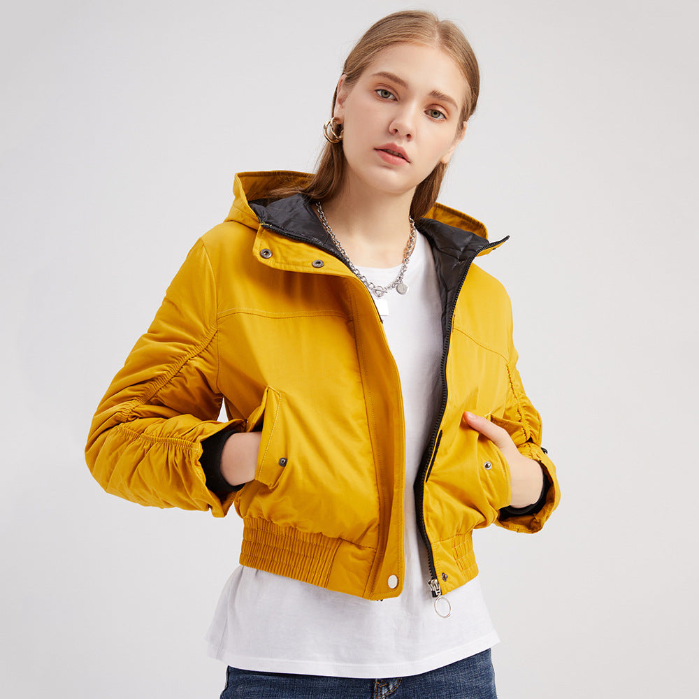 Damen cropped Outdoor-Jacke mit verstellbarem Kapuzenkragen und elastischen Bündchen R&B