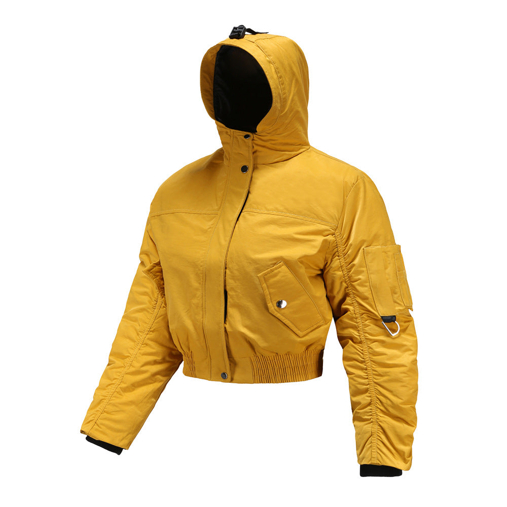 Damen cropped Outdoor-Jacke mit verstellbarem Kapuzenkragen und elastischen Bündchen R&B