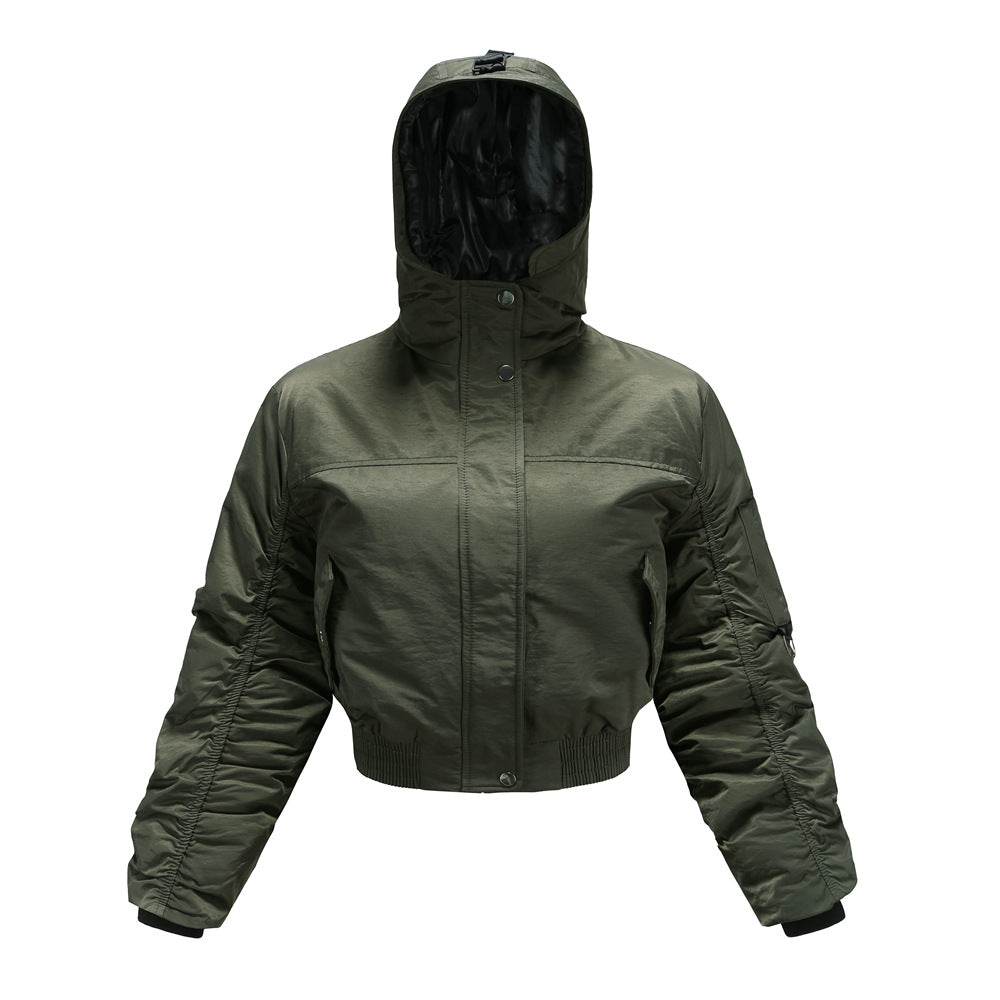 Damen cropped Outdoor-Jacke mit verstellbarem Kapuzenkragen und elastischen Bündchen