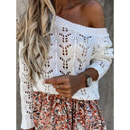 Damen Off-Shoulder Strickpullover mit floralem Lochmuster R&B