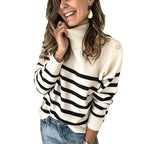 Damen Strickpullover mit Rollkragen und modischen Streifen R&B